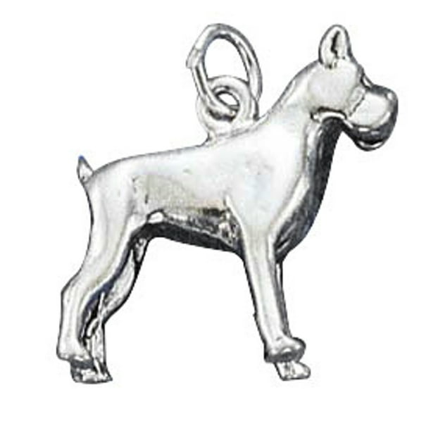 Made in USA Sterling Silver BOXER DOG 3D Solid Pendant 18 Italian Box Chain 